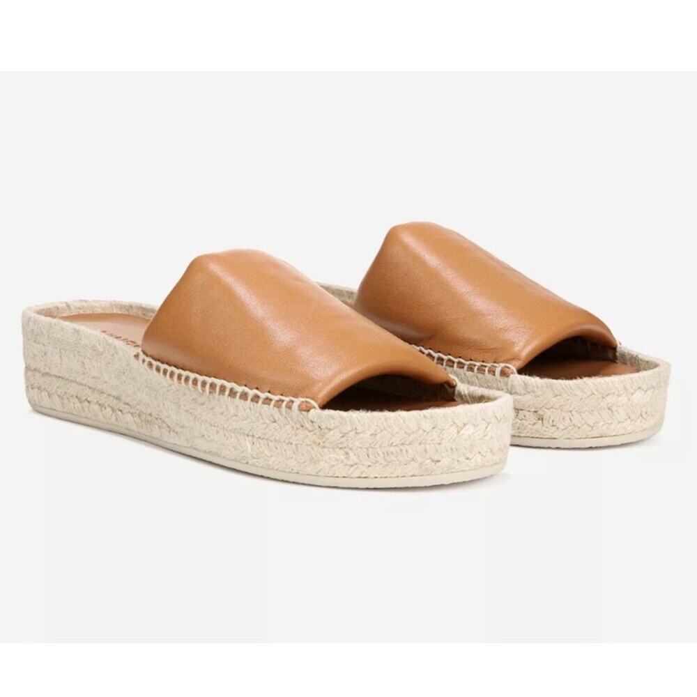 Vince Jesse Genuine Leather Slip On Open toe Espadrille Sandals cognac 9 NEW
